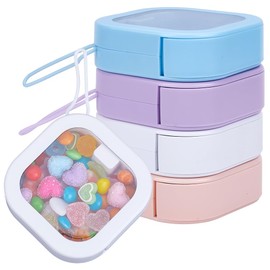 SOFPLATE 4Pcs 4 Colors Hair Tie Portable Holder Pink Hair Tie Organizer Plastic Colorful Small Travel Hanging Clear Window Stackable Bobby Pin Boxes Accessories for Storage Jewellery Clip Floss Items