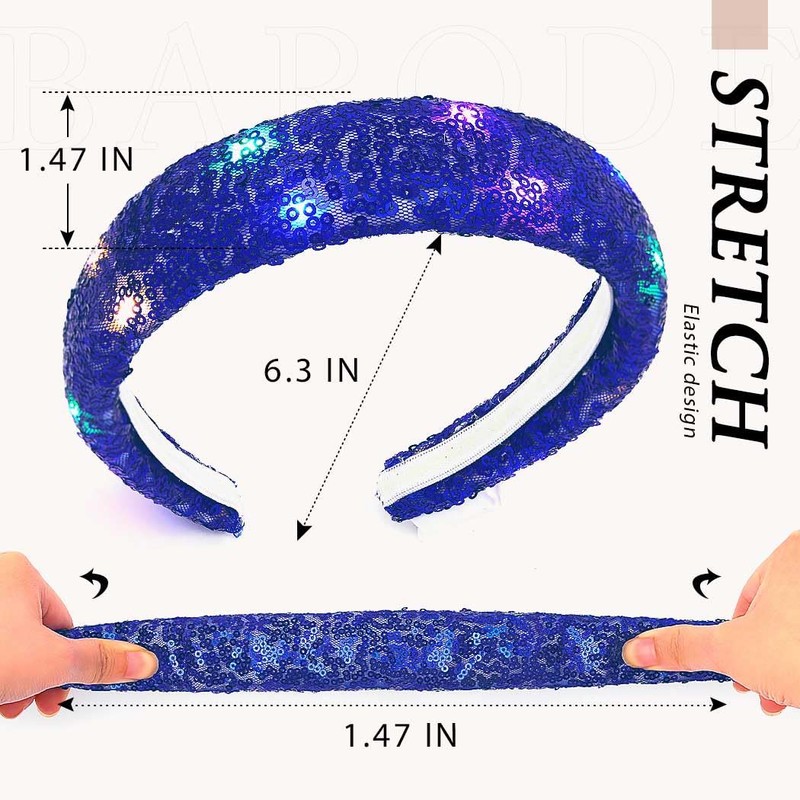 Barode Light Up Sequin Wide Headbands Blue Sparkly Costume Hair