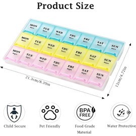 Eastrise Large 21-Day Weekly Pill Box Organiser - 3x7 XL Compartments Travel Medicine Box with Lockable, Dust-Proof Design, BPA-Free Tablet Organiser for Weekly Medication Management (Colourful)