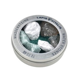 Lapis Vitalis Water Stones Anti-Stress - Spirit and Soul Stones Set in an Elegant Metal Gift Box - Selected Raw Stones - Gemstone Mix of Aventurine Quartz, Magnesite and Smoky Quartz