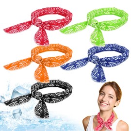 IHLOOTD Pack of 5 Cooling Towels, Neck Wrap Headband, Sports Cooling Scarf, Cooling Scarf, Instant Cooling Scarf, Summer Cooling Bandana, for Men and Women, Indoor Outdoor Activities, Sports (Retro
