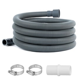 JUWO 10 Ft Universal Washing Machine Drain Hose Extension - Grey Flexible Discharge Hose Extension Kit for Dishwasher, Corrugated Washer, with 1 Adapter & 2 Clamps
