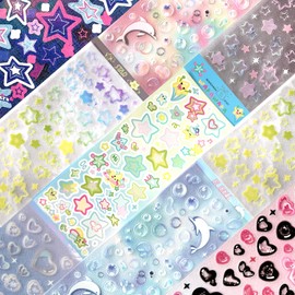 Cute Bubble Stickers Set of 8 Colorful Korean Self Adhesive Star Heart Shiny Scrapbook Decorative Stickers Perfect for Journals Photo Cards Albums DIY Crafts