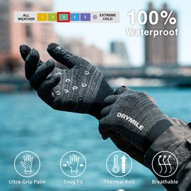 DRYMILE Hyla Waterproof Gloves - Touchscreen Wool-Blend Winter Gloves for Men & Women - Work, Hiking, Skiing, Running, Biking, Riding, Ideal for Cold Weather - XL, Heather Grey