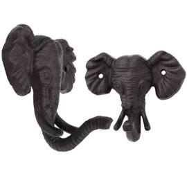 NAKHLE Set of 2 Elephant Cast Iron Wall Hanger Hooks Rack,Vintage Rustic Decorative Wall Mounted Coat Hook Metal Clothes Hanger