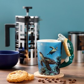 Puckator Tasse mit Henkel verziert – Schildkröte Meerestiere, Meer & Meeresleben, Porzellan, Mehrfarbig, 8.5 cm