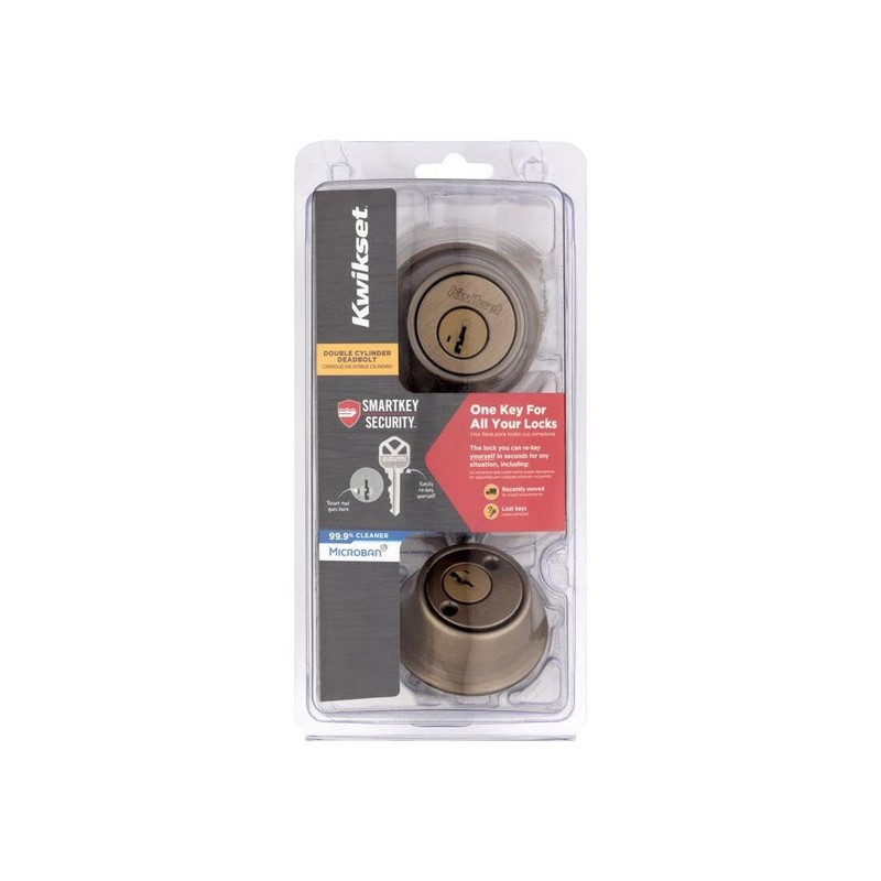 Kwikset SmartKey Security Antique Brass Metal Double Cylinder Deadbolt