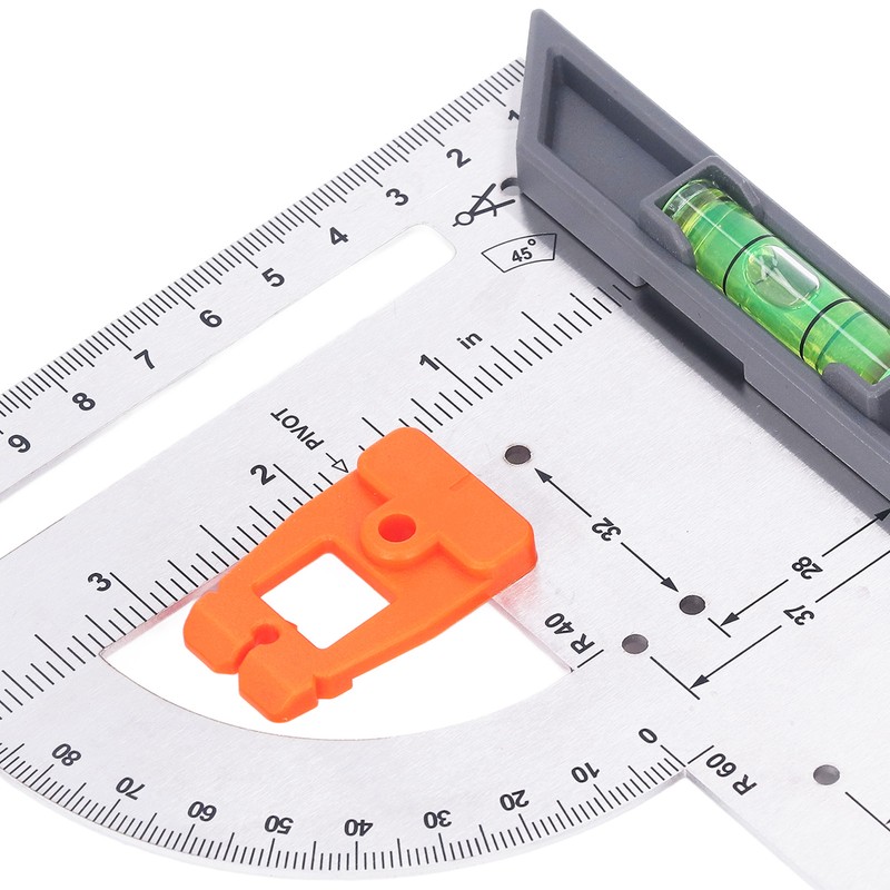 12in L Square Ruler Multifunction Scale Standard Carbon Steel Detachable
