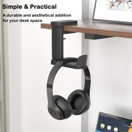 Ahonnpely Headphone Hook - Adjustable Clamp-on Headphone Holder, Under Desk Gaming Headset Holder Mount Hook with Rotating Clamp