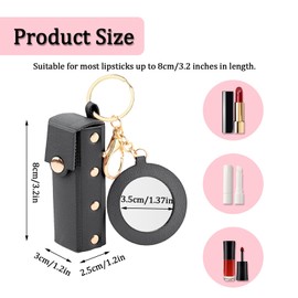LELE LIFE 2 Pack Lipstick Holder Keychain with Mirror, Leather Lipstick Case Lip Balm Holder, Portable Lip Gloss Organizer Bag with Clip for Travel (White + Black)