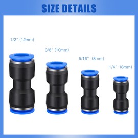 120 Pcs Straight Push Connectors, 6/8/10/12 mm Quick Connect Air Hose Fittings Air Line Fittings Plastic Push to Connect Air Hose Fittings Pneumatic Connectors for Tube