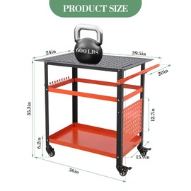 Orange Welding Tables with Wheels for Shop 36"x24", Steel Welding Workbench Table On Wheels, Portable Work Bench with Casters,Tool Slots, 5/8-Inch Fixture Holes,