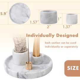 FasolaHome 4 in 1 Marble Incense Holder, Natural Marble Incense Burner for Meditation, 9 Incense Holes Suitable for Most Incense Types (White)