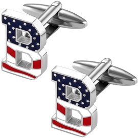 AMITER Initial Cufflinks for Men, American Flag Pattern Cuff Links Men's Shirt Studs Suit Accessories Gift