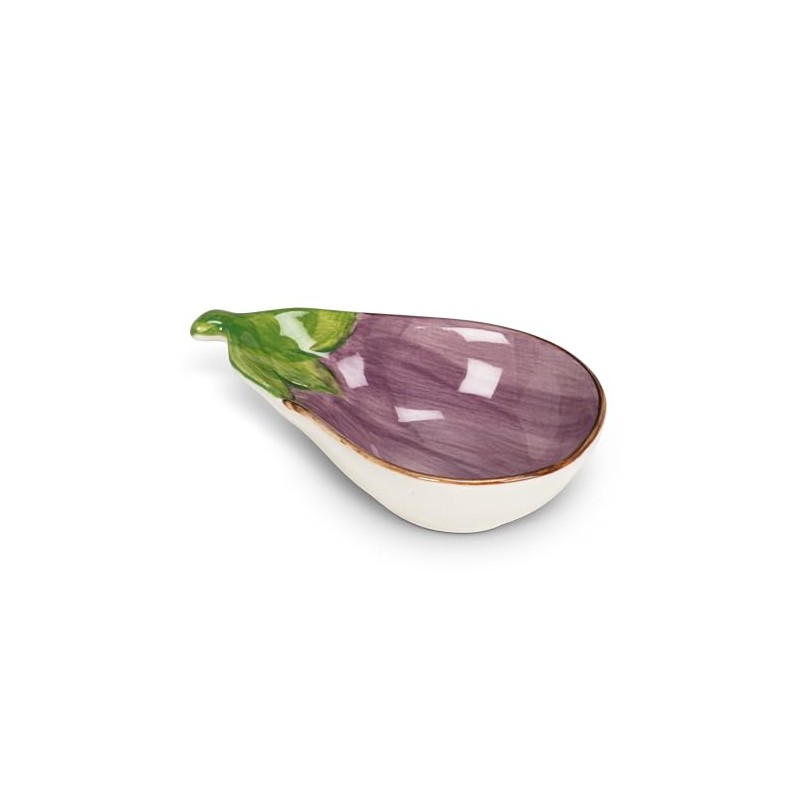 Abbott Collection Small Eggplant Shallow Bowl - Stoneware Dish, Purple