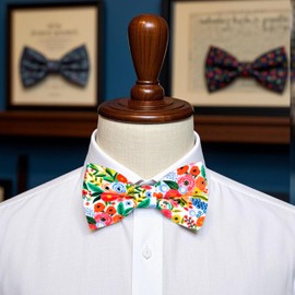 MACBANA Colorful Fun Pattern Pre-Tied Bow Tie Mens Floral Space Adjustable Bowtie F Pink Green Blue Floral01