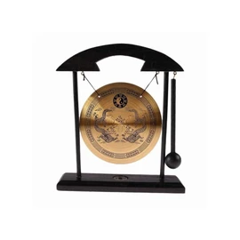 lachineuse - Gong with Beater - Chinese Dragon Gong - Zen Wood and Copper Decoration - Feng Shui Decoration for Home, Office, Living Room - Gift Idea China Asia - Asian Tradition