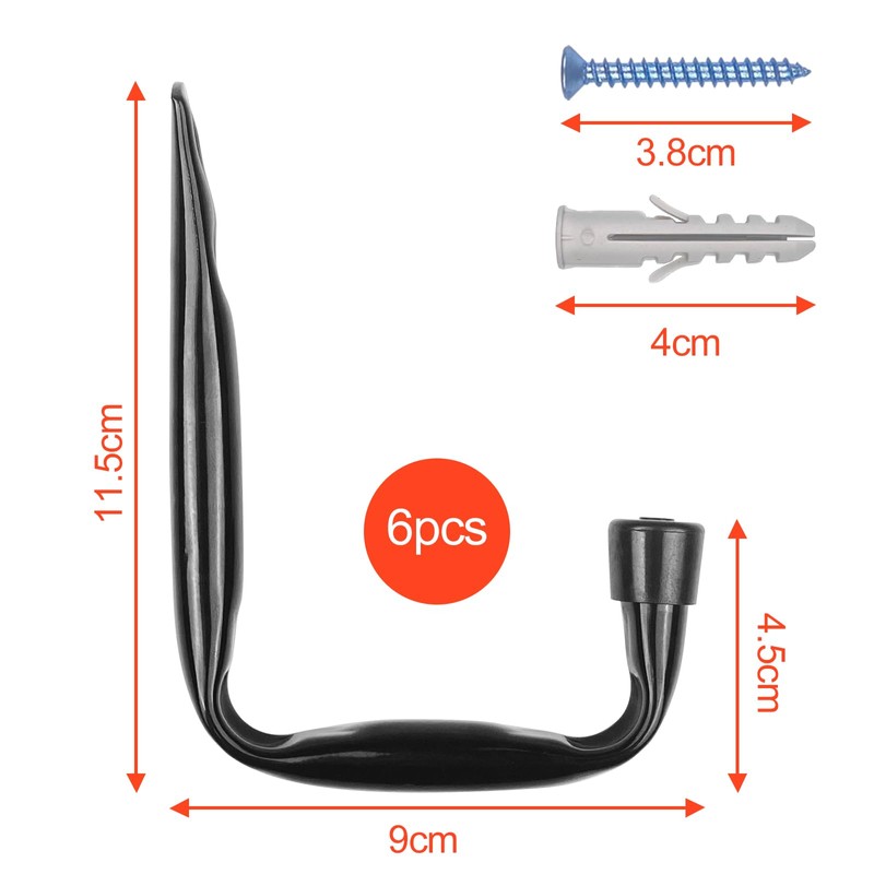 Newpop Pack of 6 Wall Hooks Garage Black Wall Mount