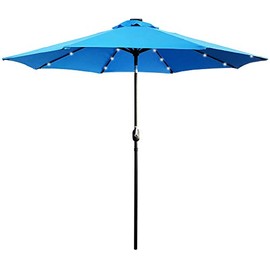ABBLE 9 Ft Solar Led Lighted Outdoor Patio Umbrella with Tilt and Crank, Weather Resistant, UV Protective Umbrella, Durable, 8 Sturdy Steel Ribs, Market Outdoor Table Umbrella - Aqua