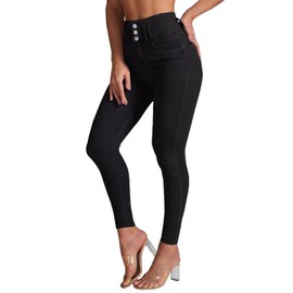 YUZIBAO Women's High Waist Skinny Stretch Jeans Shaping Butt Lifting Denim Pants(Black,S)
