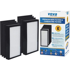 Veva Filtro E de repuesto HEPA (paquete de 2) compatible con purificador de aire Germ Guardian AC4100 / FLT4100. Paquete de 2 filtros HEPA/6 prefiltros de carbono.