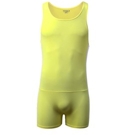 Juflam Men's Wrestling Singlet Athletic Leotard Bodysuit Gym Sportswear Undershirt (C-yellow, Large)