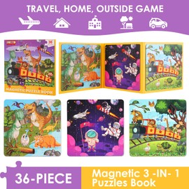 Magnetic Puzzles for Kids Ages 4-6, 36-Piece Toddler Travel Toys Animals and Space Puzzles Ages 3-5, Educational Learning Magnets, Ideal Road Trip Activities Toys for 3 4 5 6 Boys and Girls