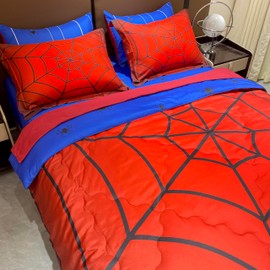 FAIRY KAARI Boys Spider Web Printed Comforter Set Bed in A Bag Twin Size 7PC Red Bedding Set for Teens Kids Boys (1 Comforter, 1 Flat Sheet 1 Fitted Sheet 2 Pillowcase and 2 Pillow Sham)