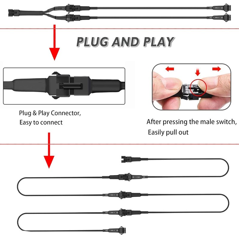 NBWDY RGB Extension Cable for Rock Lights,4PCS 2 Feet Extension