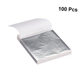 KONTONTY 100 Sheets 9x9cm Silver Foil Paper Imitation Leaf Sheet Foil for Manicure Clay Gilding Arts Makeup Crafting Decoration