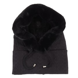 Women Winter Hat Thermal Integrated Hat Mask Scarf Cold Proof Outdoor Riding Headgear Black