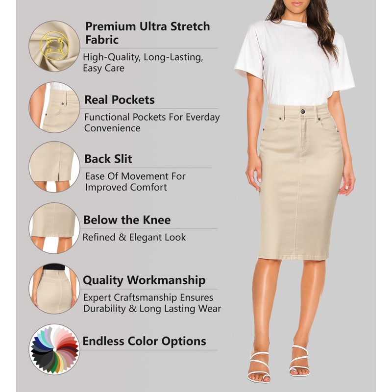 Lexi Womens Super Comfy Stretch Denim Skirt SKS44876X Stone 16