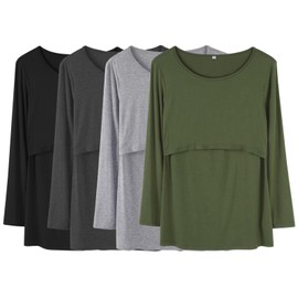 Liu & Qu 4 Pack Womens Nursing Tops Long Sleeve Double Layer Breastfeeding Shirts Fall Maternity Clothes