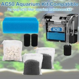 Aquarium Media Maintenance Kit Replacement for Fluval AC50 Power Filter, Includes 1 Blue Foam Filters, 2 Intake Strainer Sponge,1Pack Ceramic Rings and 2 Pack Activated Carbon