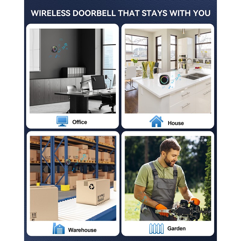 TECKNET Longest 1300 Feet Wireless Doorbell with RGB Alarm Lighting,Battery-Powered