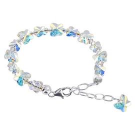 Gem Avenue Butterfly Shaped 925 Sterling Silver Clear AB Austrian Crystals 5.5 to 7 Inch Adjustable Bracelet for Women