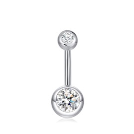 SILBERTALE Sterling Silver Belly Button Rings for Women Men, Double CZ Ball Navel Rings, 12mm Barbell, 925 Sterling Silver, Nickel Free