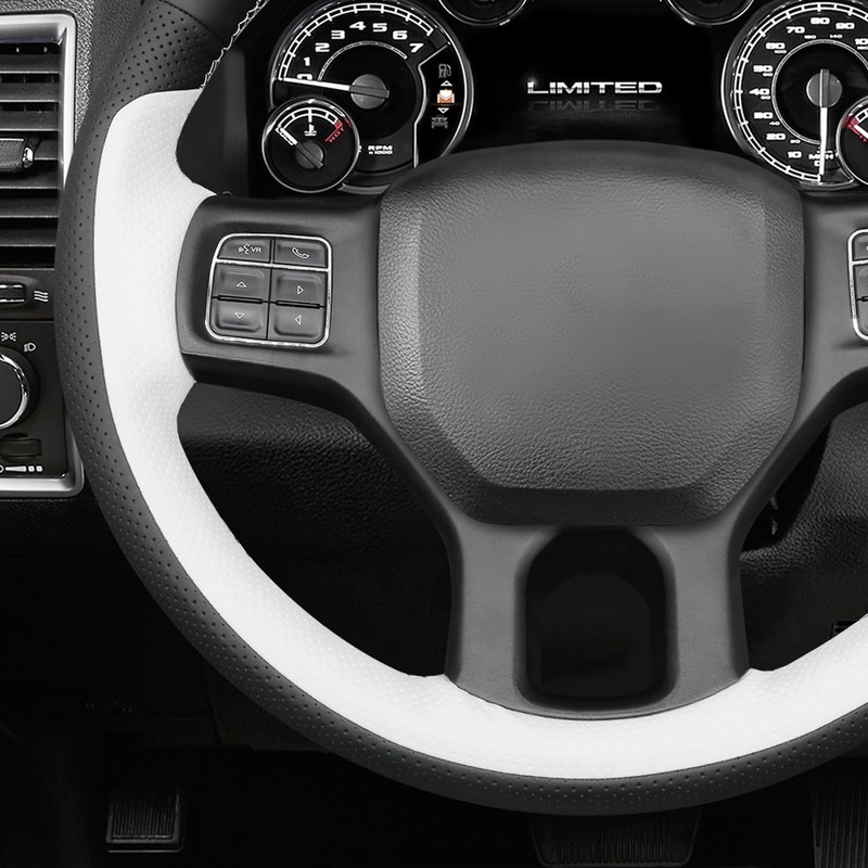 MEWANT DIY Stitched White Leather Steering Wheel Cover Wrap for
