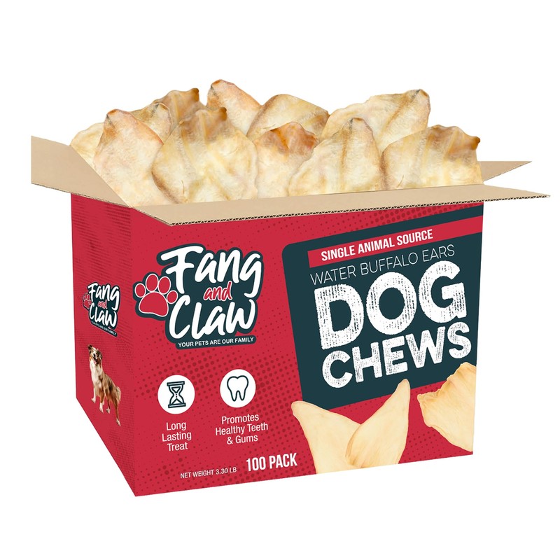 Fang & Claw Water Buffalo Ears for Dogs (100 Pack)