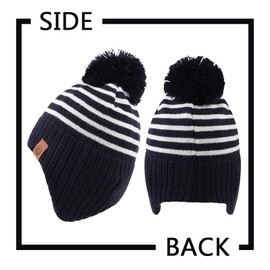 XIAOHAWANG Striped Winter Baby Beanie Knitted Hat Boys Girls Toddler Kids Warm Children Classic Beanie Hats(Navy Hat,L)