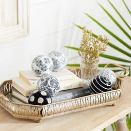 Deco 79 Ceramic Round Orbs & Vase Filler with Varying Patterns, Set of 6 3"D, Black