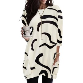 Womens Fall Trendy Tops Print Tunic Shirts Blouse Trendy With Pockets Ladies Outfits To Wear With Leggings Beige S