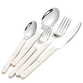 White Silverware Set 10 Piece Flatware Cutlery Set Service for 2,18/10 Stainless Steel Forged ABS Plywood Rivet Handle Mirror Polished Dishwasher Safe Durable Utensil Sets for Kitchen Wedding Home