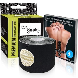 TapeGeeks Kinesiology Tape Precut Athletic Tape Muscle Tape - Hypoallergenic Sport Tape K Tape Black Medical Tape Wrist Tape Kinetic Tape Knee Tape Body Tape Trans Tape