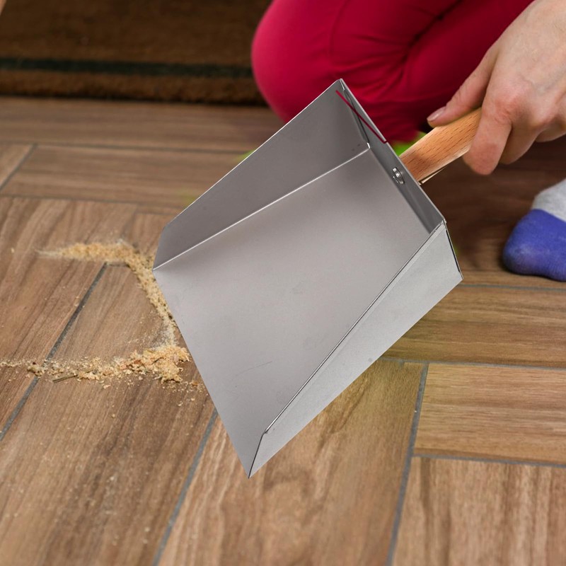Tofficu Stainless Steel Dustpan with Wood Handle - Metal Dust