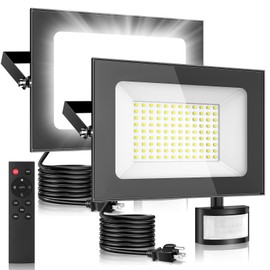 Sararoom 2Pack LED Flood Lights Outdoor, 100W 10000LM Super Bright Floodlight Outside 6500K Work Light with Motion Sensor, IP65 Waterproof Plug in Security Floodlights for Garage, Yard, Lawn, Garden