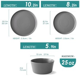 UMINEUX Ceramic Dinnerware Set for 4, 12-Piece Plates and Bowls Set for Kitchen and Dining, Modern Dishes Set, Dishwasher & Microwave Safe, Gray