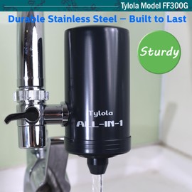 Tylola ALL-IN-1 NSF Certified Faucet Water Filter, Stainless Steel Purifier for Kitchen & Bathroom Sinks, Reduces 99% Chlorine, 99.9% PFAS, Heavy Metals, Lead, Long-Lasting for Clean Drinking Water