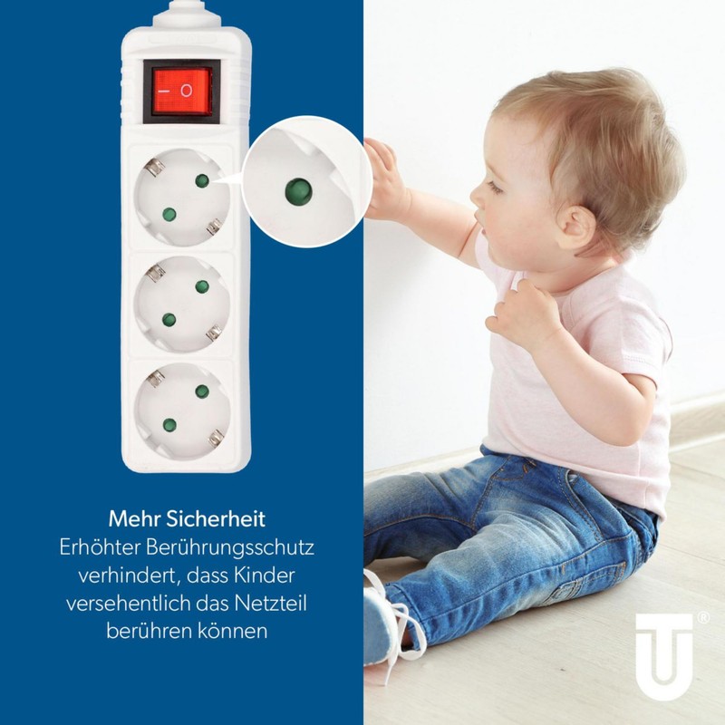 Unitec socket strip 3-fold with switch, 1.4 m. White, 445211.