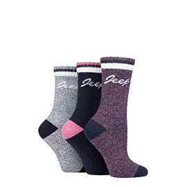Jeep Ladies Performance Full Cushion Boot Socks Pack of 3 Navy/Rose/Cream 4-8